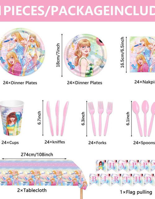 Load image into Gallery viewer, 171 Count Disposable Tableware Birthday Party Supplies Singer Paper Plates Napkins Cups Plastic Tablecloths Music Singer Tableware Set Birthday Party Decorations Serves 24 Guests
