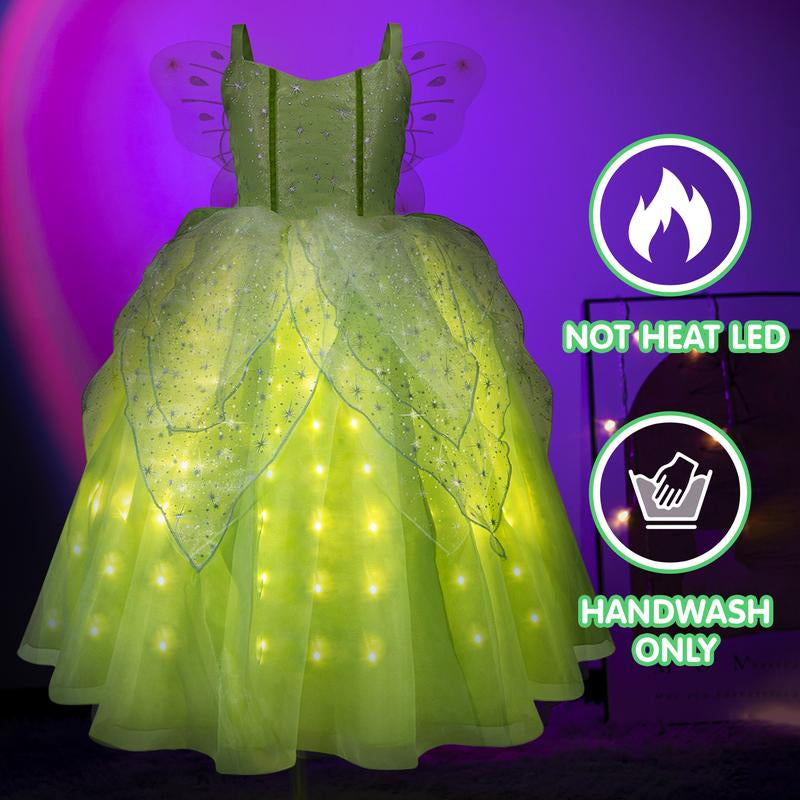 UPORPOR Light up Girls Halloween Costume Fairy Dress & Wings Green Fairy Girls Costume Princess Ball Gown Kids