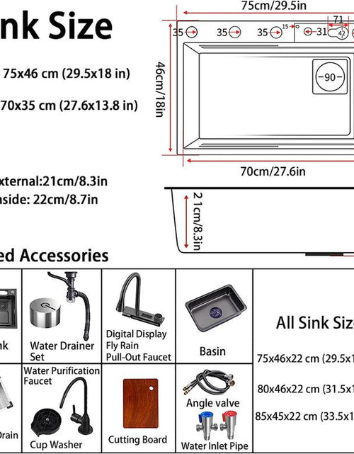 Load image into Gallery viewer, Bronstarz 29.5*18 INCH Black Nano Drop in Kitchen Sink 304 Stainless Steel Waterfall Sink with Pull down Sprayhead Faucet Single Bowl Drop in Kitchen Sink Workstation with LED TEMP Display (29.5 X 18 IN)
