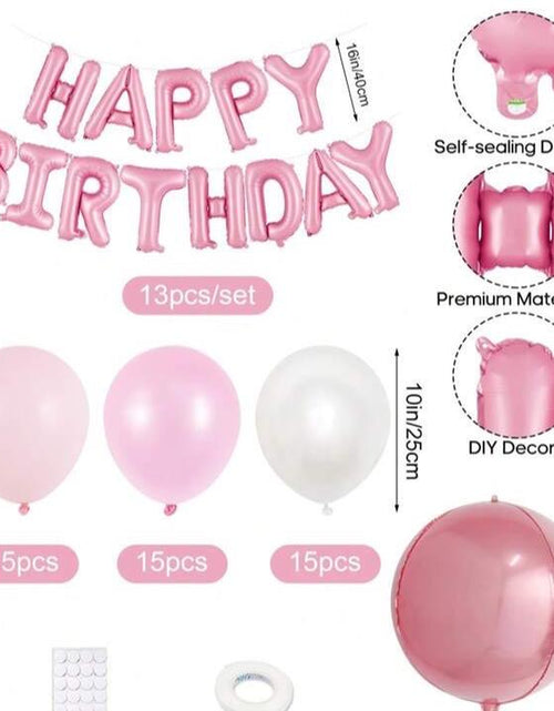 Load image into Gallery viewer, 59Pcs Pink Birthday Party Decoration Set Including Happy Birthday Banner, Latex Balloons, 4D round Foil Balloons with Glue Dots, and White Ribbon Birthday Balloon Foil Balloon Party Decoration Birthday Decoration
