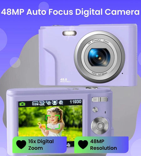 Auto Focus Digital Camera, 1 Count Full HD 1080P/48MP Mini Digital Cameras with 32G Memory Card, Compact Portable Camera, 16X Zoom Digital Camera Pictures For, Photo Camera, Shoot Cameras, Pocket Camera