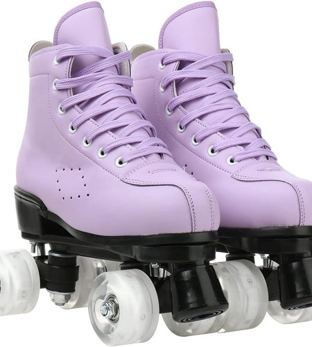 Roller Skates for Women and Men Cowhide High-Top Shoes Classic Double-Row Roller Skate Four-Wheel Roller Skates for Men Girls Unisex