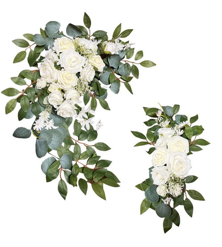 White Rose and Eucalyptus Wedding Arch Backdrop Decor - Set of 2