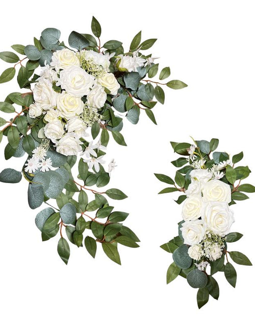 Load image into Gallery viewer, White Rose and Eucalyptus Wedding Arch Backdrop Decor - Set of 2
