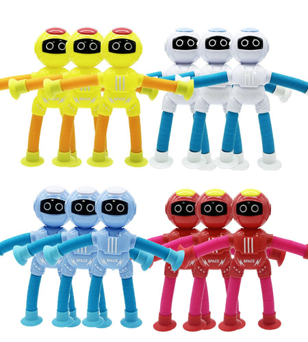 Shape Changing Spaceman Robot Toy Suction Cup ToysTelescopic Pop Tubes Fidget ToysAutism Sensory Toys for Kid Boys 48pcs
