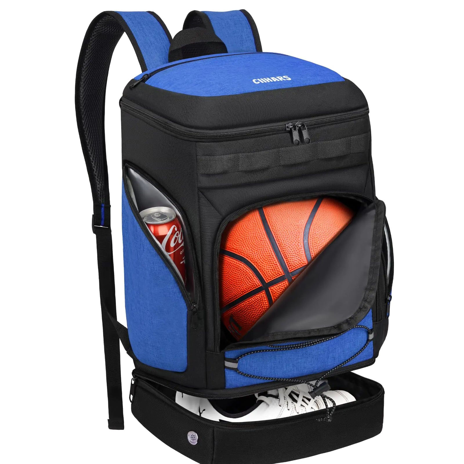 Ciihars Basketball Backpack Basketball Bag Large Sports Bag with Separate Ball holder & Shoes compartment Best for Basketball SoccerVolleyballGym（Blue）