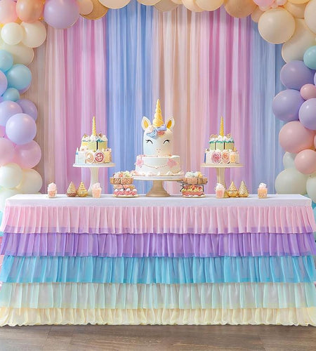 Pastel Rainbow Table Skirt Ruffle Party Tablecloth for Rectangle Table 6Ft Birthday Party Baby Shower