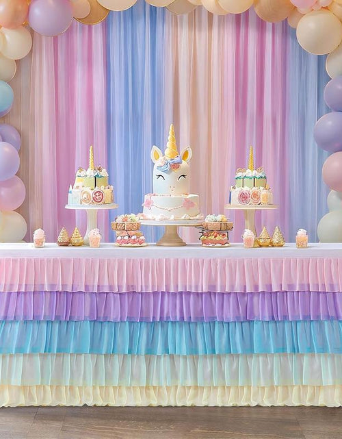 Load image into Gallery viewer, Pastel Rainbow Table Skirt Ruffle Party Tablecloth for Rectangle Table 6Ft Birthday Party Baby Shower
