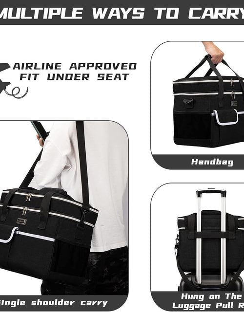 Load image into Gallery viewer, Dog Travel Bag for Supplies - Double-Layer Airline Approved Weekend Pet Travel Organizer Set for Dog and Cat Tote with 2 Pet Food Containers and 2 Collapsible Silicone Bowls Black
