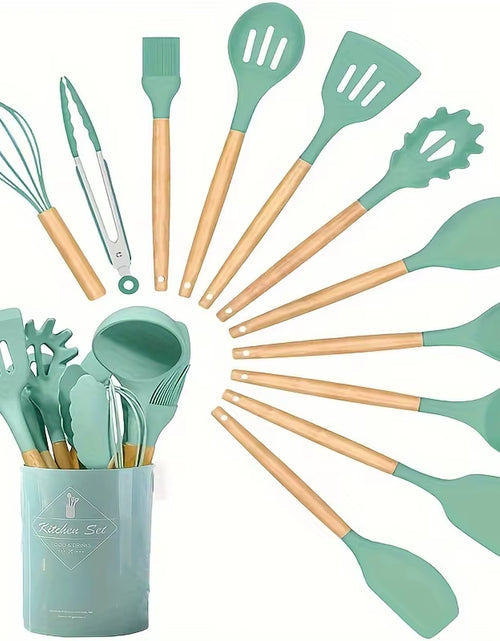 Load image into Gallery viewer, Kitchen Silicone Cooking Utensils, 12 Pc Kitchen Utensil Set, Wooden Kitchen Utensils, Kitchen Gadgets and Spatula Set
