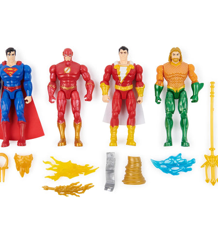 DC Comics Action Figures 4-Pack Superman The Flash Shazam! Aquaman 4-inch Figures Accessories Superhero Kids Toys for Boys and Girls Ages 3+