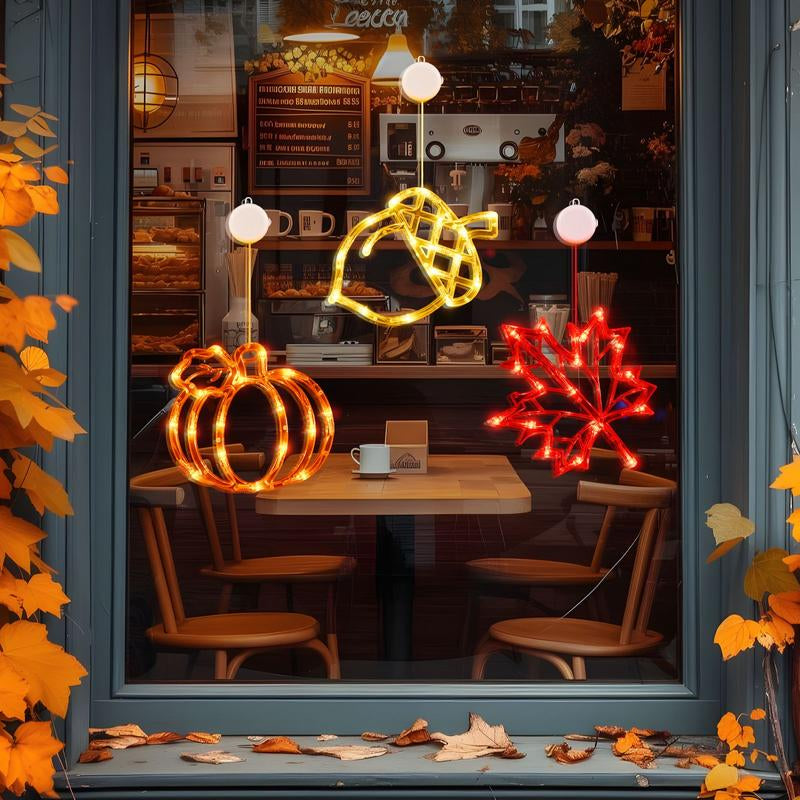 Lolstar Fall Decor Window Lights 2025 Thanksgiving Decorations Acorn Maple Leaves Pumpkin LED Lights with Suction Cups Battery Operated(Exclusive) Slow Fade Mode Timer Autumn Decorations for Home