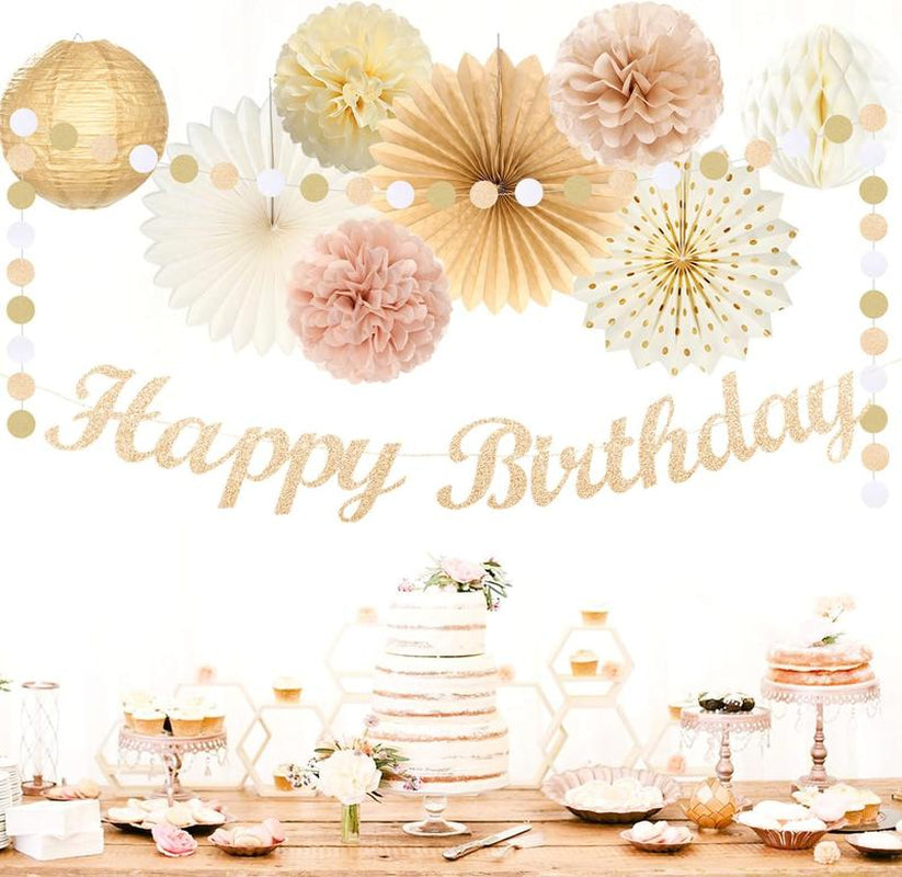 Boho Birthday Party - Decorations 21Pcs Autumn Neutral Retro Happy Banner, Girl Sweet Peach Paper Streamers Lanterns, Rustic Backdrop Decor Set Cozy