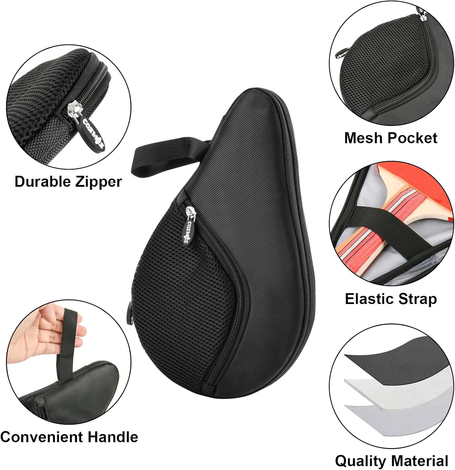 Table Tennis Racket Case Cover Ping Pong Paddle Carry Bag with Ball Storage Pocket