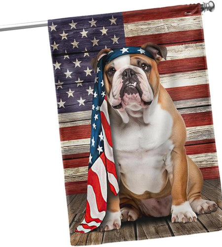 FLAGWIX English Bulldog House Flags, Dog Decor American Flag - 4Th of July Decorations for Home, Yard, House Flag - Patriotic Dog Decor, Double Sided, Heavy Duty Canvas Flag Indoor Outdoor