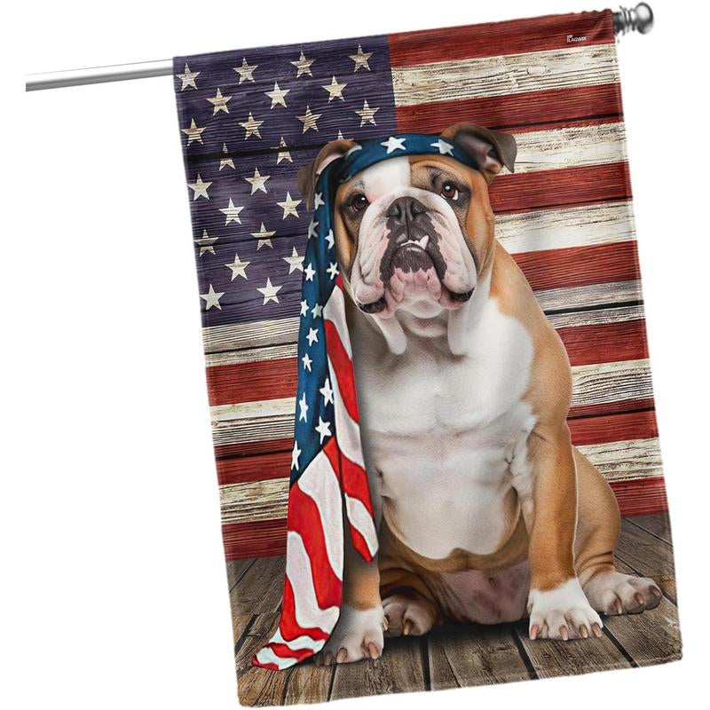 FLAGWIX English Bulldog House Flags, Dog Decor American Flag - 4Th of July Decorations for Home, Yard, House Flag - Patriotic Dog Decor, Double Sided, Heavy Duty Canvas Flag Indoor Outdoor