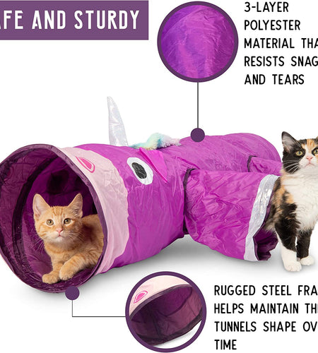 Magic Mewnicorn Multi Cat Tunnel Boredom Relief Toys with Crinkle Feather String for Dogs, Cats, Rabbits, Kittens and Guinea Pigs for Hiding Hunting and Resting