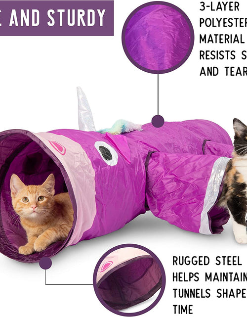 Load image into Gallery viewer, Magic Mewnicorn Multi Cat Tunnel Boredom Relief Toys with Crinkle Feather String for Dogs, Cats, Rabbits, Kittens and Guinea Pigs for Hiding Hunting and Resting
