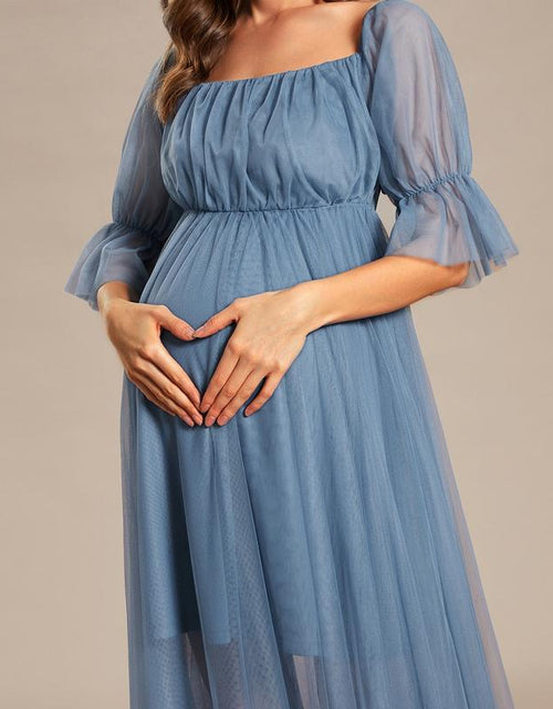 Load image into Gallery viewer, EVER PRETTY Sheer Off-Shoulder Double Skirt Maxi Maternity Dress below the Ankle Square Neckline Long Sleeves Concealed Zipper Back 20862
