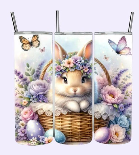 Cute Easter Bunny Tumbler Easter Basket Gift Purple Floral Easter Bunny Tumbler Easter Egg Gift