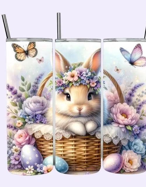 Load image into Gallery viewer, Cute Easter Bunny Tumbler Easter Basket Gift Purple Floral Easter Bunny Tumbler Easter Egg Gift
