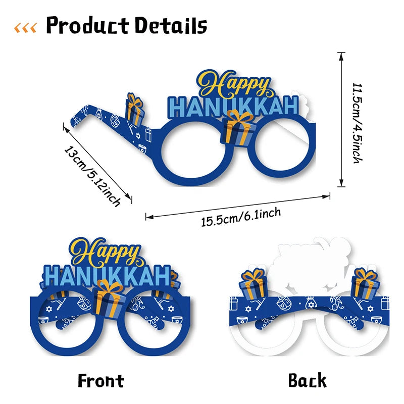 8Pcs Hanukkah Party Paper Glasses Props Interesting Holiday Glasses Frames Hanukkah Party DIY Photo Booth Props Glasses Decorate