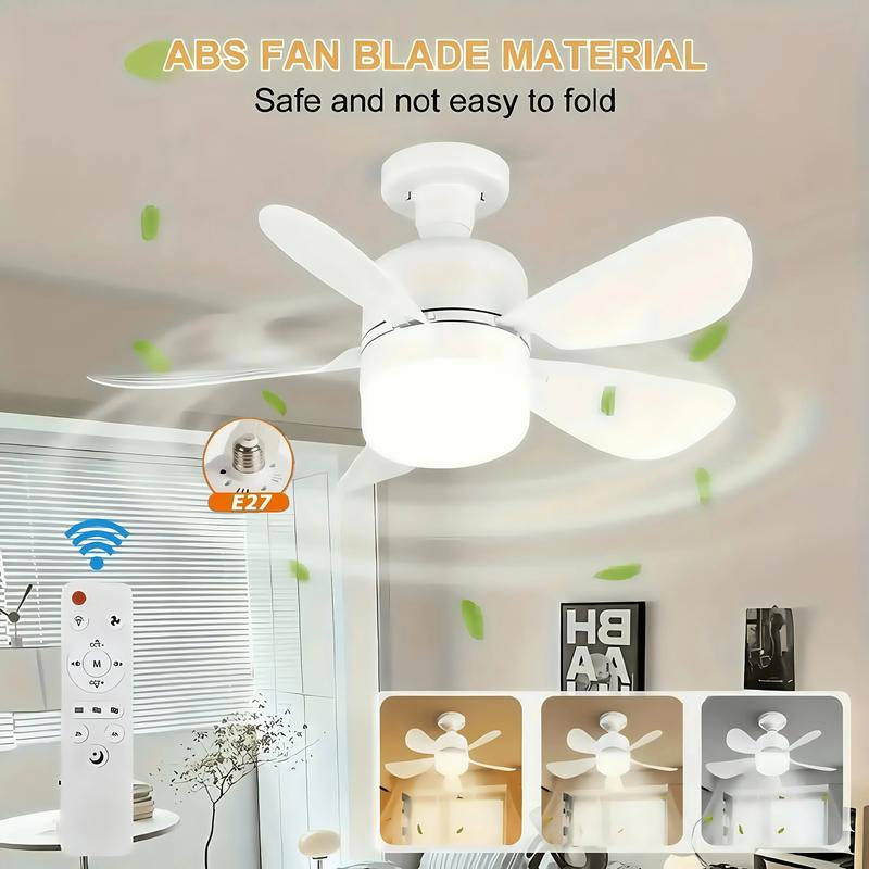 Socket Ceiling Fan Light with Remote Control, E27 Base Dimmable LED Energy Saving Lamp, 3 Levels Dimming, Suitable for Bedroom, Living Room, Kitchen