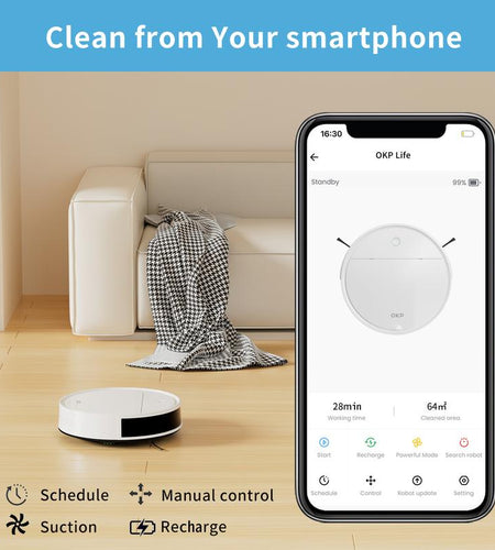 OKP K5 Pro Robot Vacuum and Mop, 2 in 1 Mopping Robotic Vacuum with 5000 Pa Suction Power, Auto Self-Recharging, Wi-Fi(2.4Hz Only) /App/Alexa/Remote Control, Good for Hard Floors and Pet Hair Pick up Home Appliances Robotvacuummop