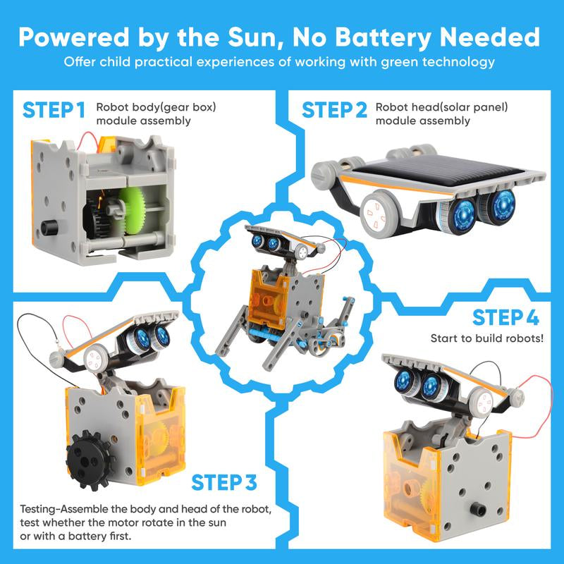 Sillbird STEM 12-In-1 Education Solar Robot Toys -190 Pieces DIY Building Science Experiment Kit for Kids Aged 8-10 and Older,Solar Powered by the Sun