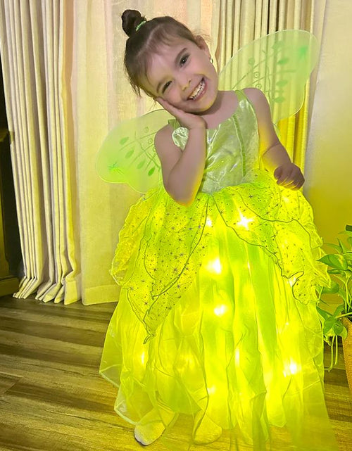 Load image into Gallery viewer, UPORPOR Light up Girls Halloween Costume Fairy Dress &amp; Wings Green Fairy Girls Costume Princess Ball Gown Kids
