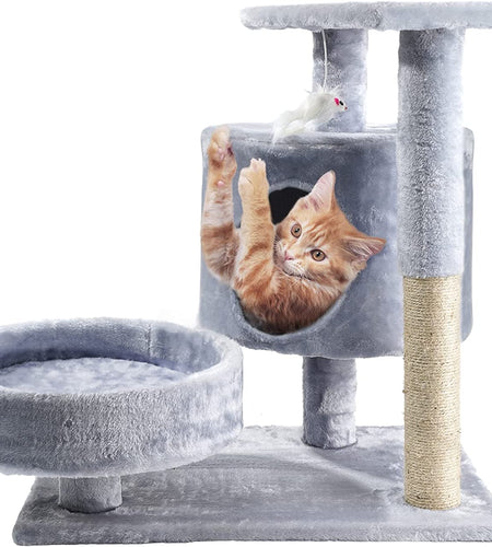 Cat Tree - Cat Tower with Cat Scratching Posts - Cat Condo with Padded Perch, Cat Activity Center for Cats, Cat Climbing Stand with Jump Platform & Toys for Small Kittens Adult Cats