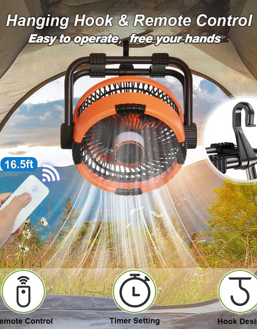 Load image into Gallery viewer, Camping Fan 20000Mah Rechargeable Portable Outdoor Camping Fan Wireless Camping Air Circulator Tent Ceiling Fan with LED Light
