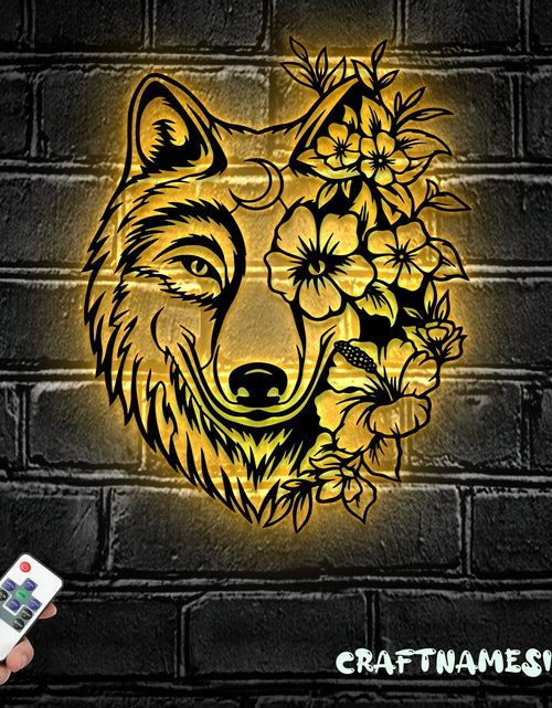 Load image into Gallery viewer, Floral Wolf Metal Wall Art LED Light, Wolf Sign Home Decor, Ideal for Home Decor
