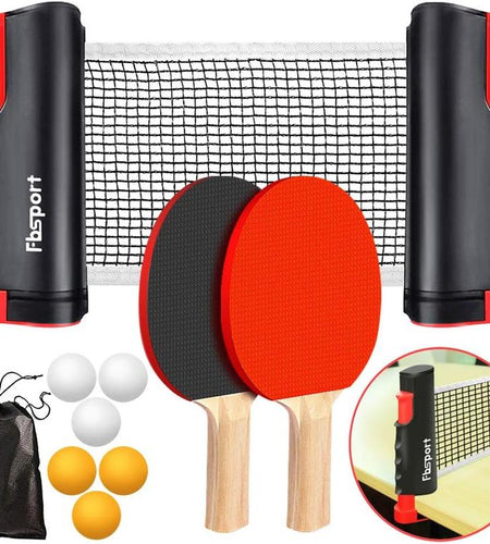 FBSPORT Ping Pong Paddle Set, Portable Table Tennis Set with Retractable Net,Rackets,Balls and Carry Bag for Indoor/Outdoor Games