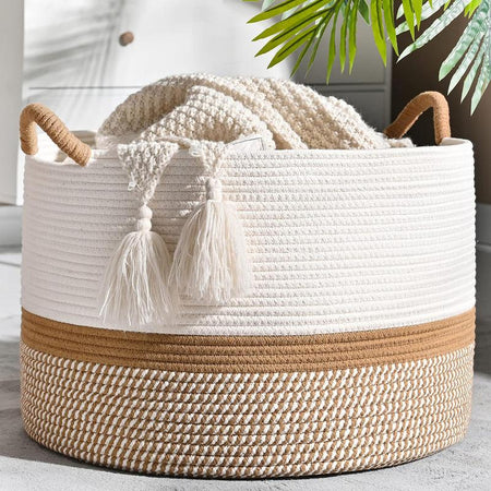Large Cotton Rope Storage Basket | Durable Pet-Friendly Organizer with Handles | Woven Multi-Purpose Basket for Home & Pet Toys Laundry Room