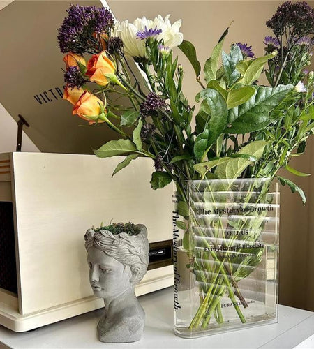 Book Vase for Flowers – Aesthetic Room Decor, Artistic Acrylic Vase, Unique Home/Bedroom/Office Accent (Clear Color) Decorative Gift