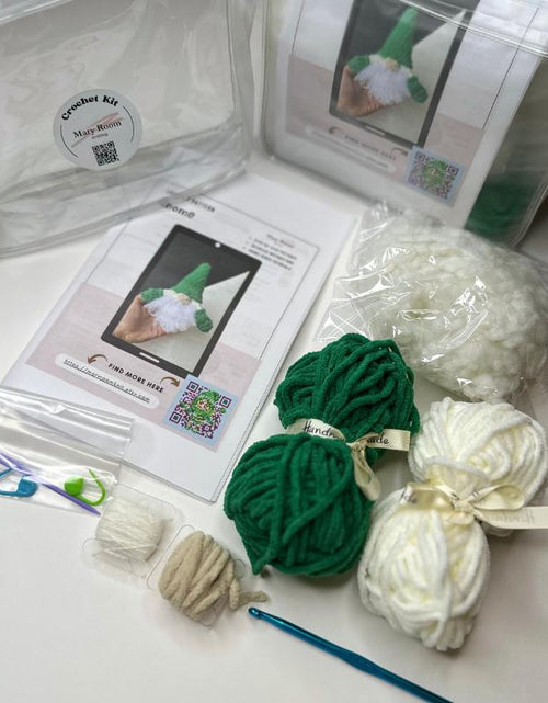 Load image into Gallery viewer, New Year DIY Crochet Kit: Beginner-Friendly Amigurumi Gnome Pattern for Christmas Ornaments and Unique Holiday Decor Handmade Gift Idea
