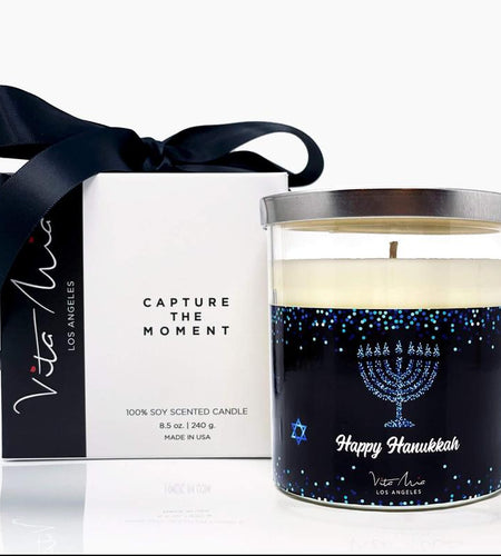 Happy Hanukkah Candle Decor Gift Glass Bean Coconut