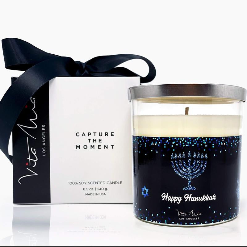 Happy Hanukkah Candle Decor Gift Glass Bean Coconut