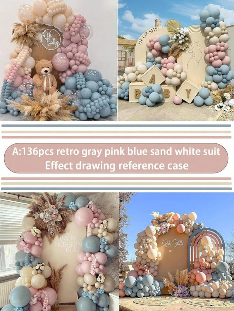 136PCS Gender Reveal Balloon Arch Kit - Dusty Pink & Fog Blue Balloons, White Sand Balloons, Boho Wedding Decor, Bridal Bear Theme