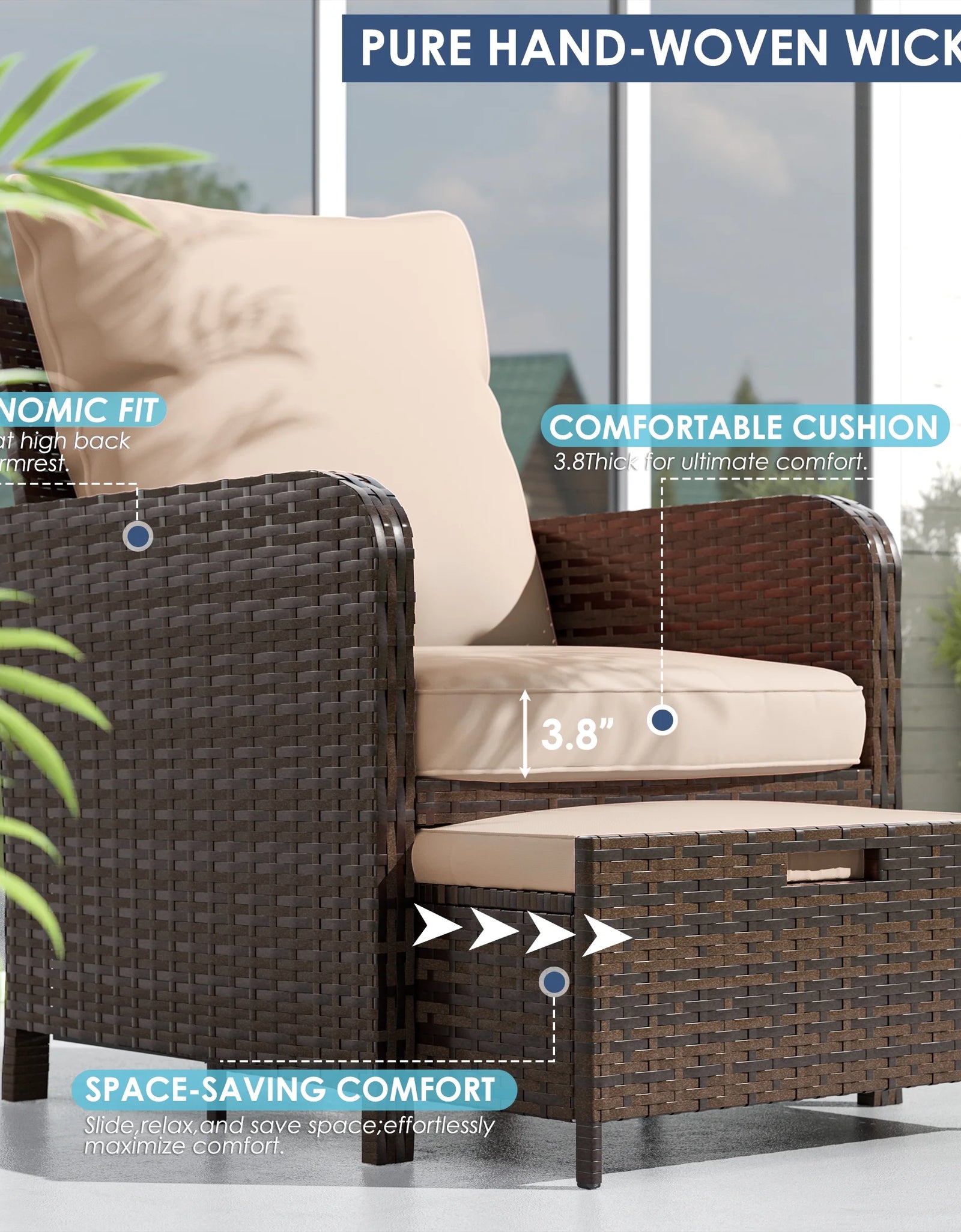 Balcony Furniture 5 Piece Patio Furniture Set, Outdoor Patio Chair , Khaki