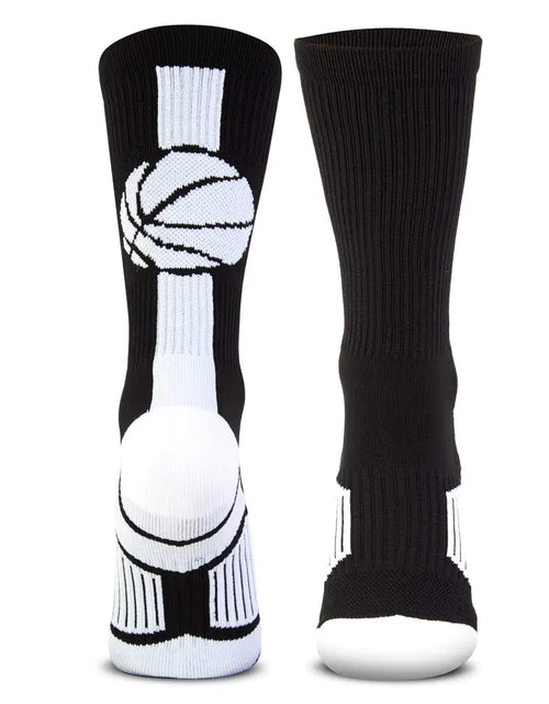 Load image into Gallery viewer, ChalkTalkSPORTS Basketball Performance Crew Socks - Basketball Superelite - Black &amp; White - Basketball Mid-Calf Socks - Adult
