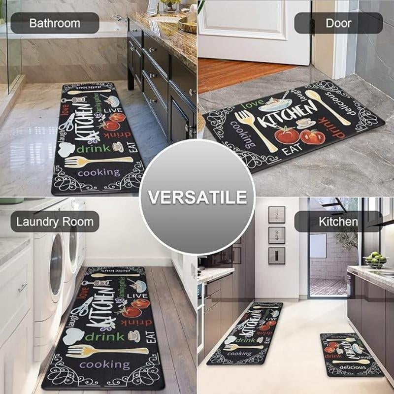 Cutlery Pattern Kitchen Mat, 2 Counts/Set Non-Slip Kitchen Rug, Room Decor Waterproof Kitchen Floor Mat, Washable Kitchen Rugs, Kitchen Decoration, Home Decor