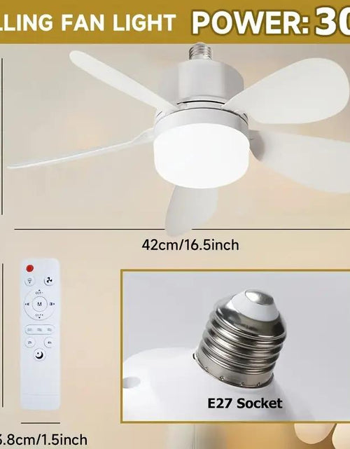 Load image into Gallery viewer, Socket Ceiling Fan Light with Remote Control, E27 Base Dimmable LED Energy Saving Lamp, 3 Levels Dimming, Suitable for Bedroom, Living Room, Kitchen
