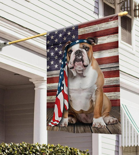 FLAGWIX English Bulldog House Flags, Dog Decor American Flag - 4Th of July Decorations for Home, Yard, House Flag - Patriotic Dog Decor, Double Sided, Heavy Duty Canvas Flag Indoor Outdoor