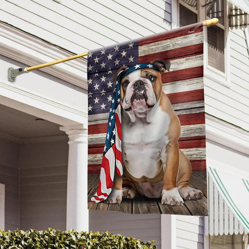 FLAGWIX English Bulldog House Flags, Dog Decor American Flag - 4Th of July Decorations for Home, Yard, House Flag - Patriotic Dog Decor, Double Sided, Heavy Duty Canvas Flag Indoor Outdoor