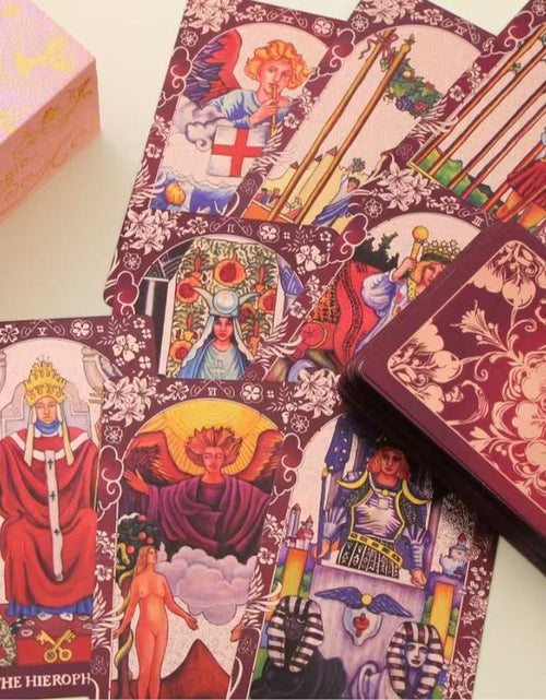 Load image into Gallery viewer, Pink Holographic Tarot Deck - Gold Foil, Color-Shifting, Waterproof Cards Complete Gift Set W/ Guidebook &amp; Luxury Box Gift
