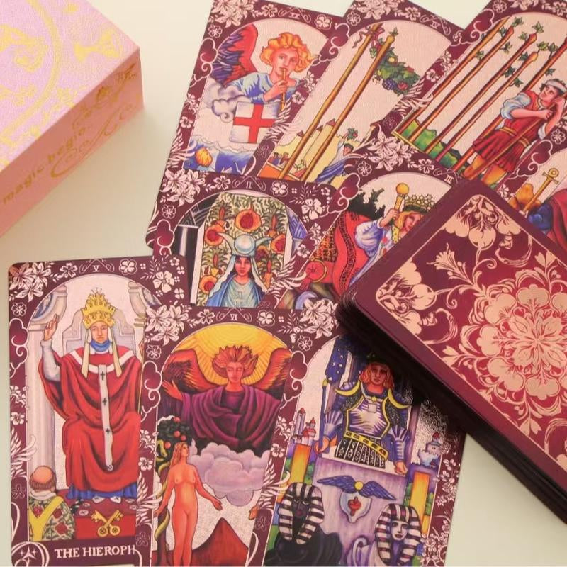 Pink Holographic Tarot Deck - Gold Foil, Color-Shifting, Waterproof Cards Complete Gift Set W/ Guidebook & Luxury Box Gift