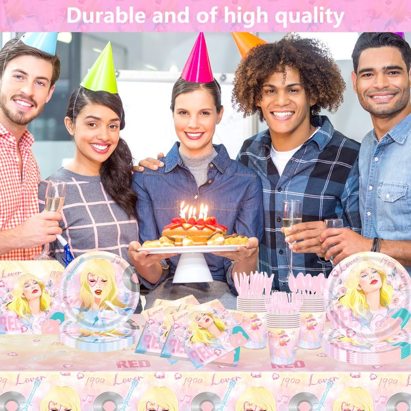 171 Count Disposable Tableware Birthday Party Supplies Singer Paper Plates Napkins Cups Plastic Tablecloths Music Singer Tableware Set Birthday Party Decorations Serves 24 Guests