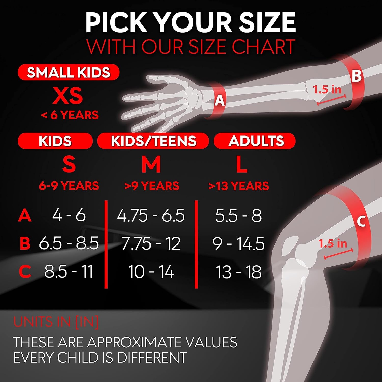 Knee Pads for Kids - Knee and Elbow Pads Set - PROTECT-1 - Size S Black - Wrist Guards Skating Protective Gear, Skateboard, Roller Skate, Ice Skates for Kids